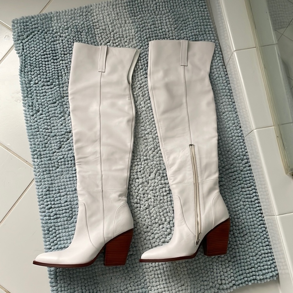39 white Silent D over knee boots